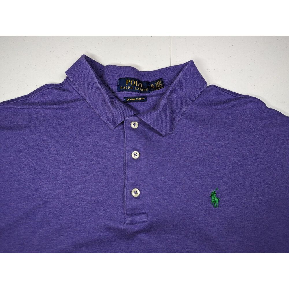 Polo Ralph Lauren Mens‎ XL Custom Slim Fit Purple Shirt Green Logo Short Sleeve - Picture 5 of 14